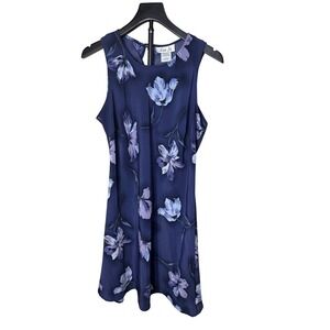 Lisa Jo Vintage 90s Floral Sleeveless Shift Dress Navy Purple Size 13/14